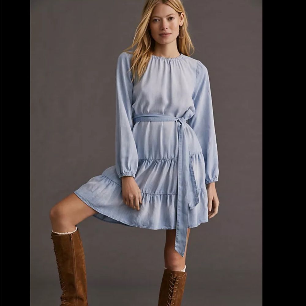 Anthropologie Cloth and Stone Tiered Tencel Chambray Dress NWT